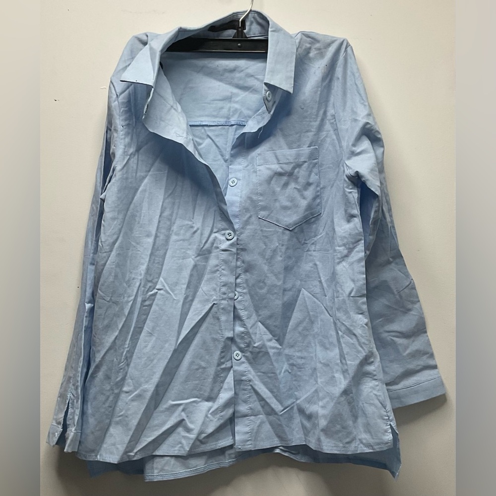Womens Blue Button Down Long Sleeve Shirt Loveu.dear Size Large Business Casual